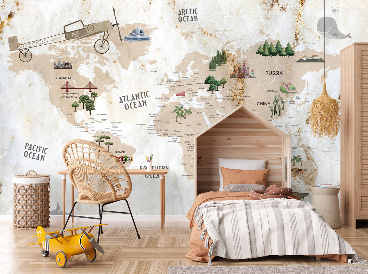 Papel Mural Mapa beige
