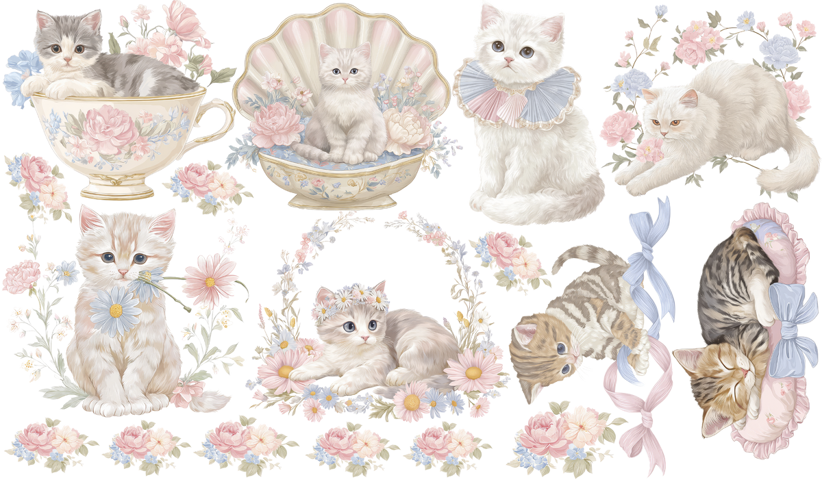 Set de estampados objetos "Gatitos románticos".