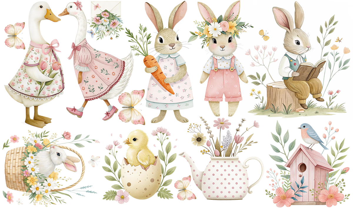 Set de estampados objetos "Granja rosa".